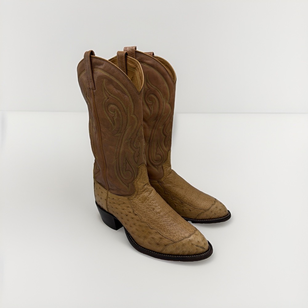 Tony Lama Cowboy Boots Mens 9 CZ904 Natural 4-Piece Ostrich Western Vintage